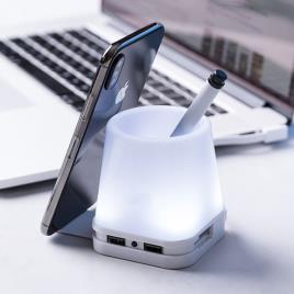 Porta-Lápis com Porto USB 2.0 e Suporte para Telemóveis 145964 - Branco