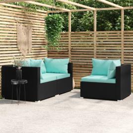 vidaXL 3 pcs conjunto lounge de jardim c/ almofadões vime PE preto