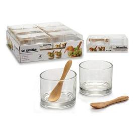Conjunto de Copos Vivalto Com colher Madeira Vidro Bambu Cristal (2 Peças)