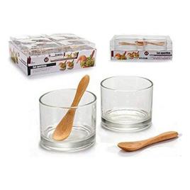 Conjunto de Copos  Com colher Madeira Vidro Bambu Cristal (2 Peças)