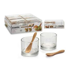 Conjunto de Copos  Com colher Madeira Vidro Bambu Cristal (2 Peças)