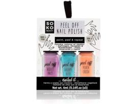 Kit Vernizes SOKO Peel Off Nail Pintura Polonês Peel Repeat X 3 Cores (4 ml)