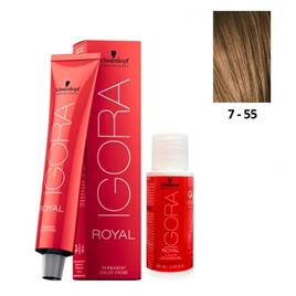 Schwarzkopf Igora Royal 7-55 Louro Médio Dourado Extra 60ml + Oxidante 20V