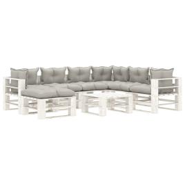 vidaXL 8pcs conj. jardim paletes +almofadões madeira cinza-acastanhado