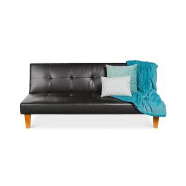 CSD Sofá-Cama Tristar, 177 x 75 x 79 cm, Pele Sintética e Pés em Madeira, Preto