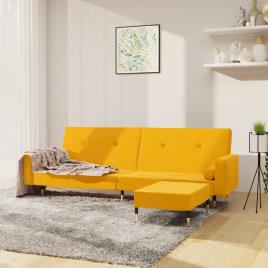 vidaXL Sofá-cama de 2 lugares com apoio de pés veludo amarelo