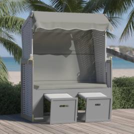 vidaXL Strandkorb com toldo vime PE e madeira maciça cinzento