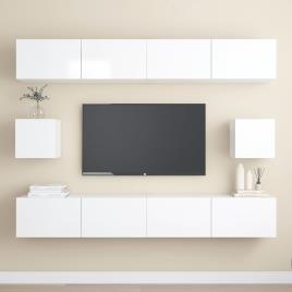 vidaXL 6 pcs conjunto de móveis de TV contraplacado branco brilhante
