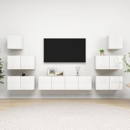 vidaXL 8 pcs conjunto de móveis de TV contraplacado branco brilhante