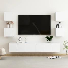vidaXL 7 pcs conjunto de móveis de TV contraplacado branco brilhante