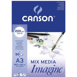 CANSON Bloco de Desenho Mix Media Imagine, A3, 200 g/m², 50 Folhas