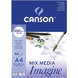 CANSON Bloco de Desenho Mix Media Imagine, A4, 200 g/m², 50 Folhas