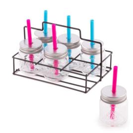 Copos de Shot com Tampas, Palhinhas e Cesto Metálico Wagon Trend (pack de 6)