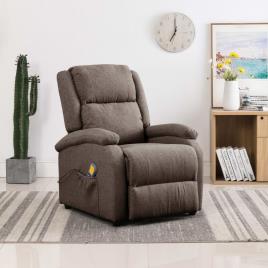 vidaXL Poltrona massagens reclinável tecido cinza-acastanhado
