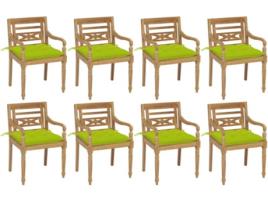 Conjunto 8 Cadeiras de Exterior VIDAXL c/Almofadas 3073375 (55x51,5x84 cm - Madeira)