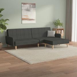 vidaXL Sofá-cama de 2 lugares com apoio de pés tecido cinzento-escuro