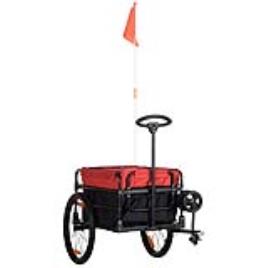 HOMCOM Reboque de Bicicleta para Carga 40kg Carrinho de Transporte com Bandeira Guiador Desmontável Estrutura de Aço e Refletores 130x64x103cm Preto e Vermelho   Aosom Portugal