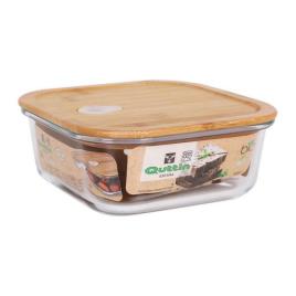 Lancheira Quadrada com Tampa Quttin Cristal Bambu - 550 cc