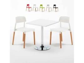 Mesa Quadrada com 2 Cadeiras AHD AMAZING HOME DESIGN Barcellona Cocktail (Branco - 70x70 cm)