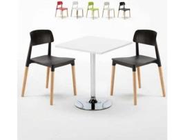 Mesa Quadrada com 2 Cadeiras AHD AMAZING HOME DESIGN Barcellona Cocktail (Branco e Preto - 70x70 cm)
