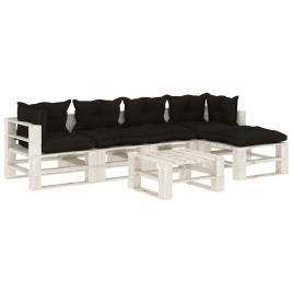 vidaXL 6 pcs conjunto lounge de jardim em paletes c/ almofadões preto