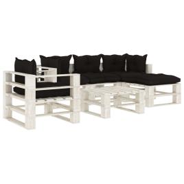 vidaXL 6 pcs conjunto lounge de jardim em paletes c/ almofadões preto