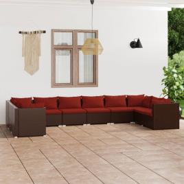 vidaXL 10 pcs conjunto lounge jardim c/ almofadões vime PE castanho