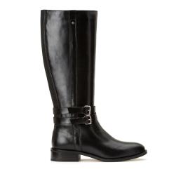 La Redoute Collections Botas em pele, tacão raso, detalhe com fivelas 