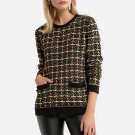 Anne Weyburn Camisola de gola redonda em malha jacquard
