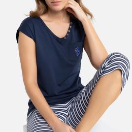 La Redoute Collections Pijama com detalhe bordado na parte de cima, parte de baixo às riscas