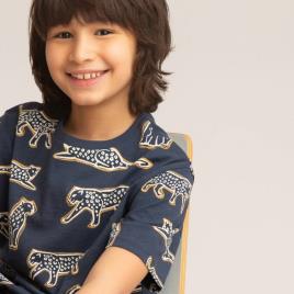 La Redoute Collections T-shirt com gola redonda, estampado animal, 3-12 anos