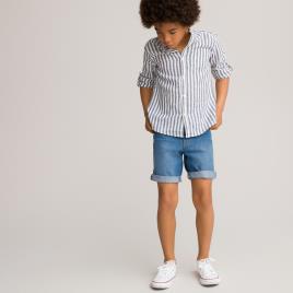 La Redoute Collections Camisa com gola mao às riscas, mistura de linho, 3-12 anos