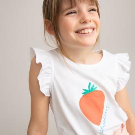 La Redoute Collections Top com folhos, morango estampado, 3-12 anos