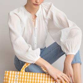 La Redoute Collections Camisa com gola mao, mangas compridas tufadas