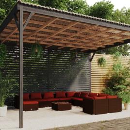 vidaXL 12 pcs conjunto lounge jardim c/ almofadões vime PE castanho