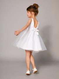 Vestido de cerimónia em cetim e tule, para menina branco