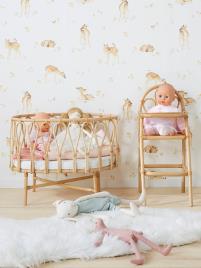 Cama de boneca, em rotim bege medio liso