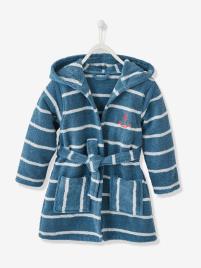 Roupão às riscas, com capuz, personalizável,  para criança azul medio as riscas