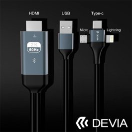 Cabo HDMI com Adaptador 3 em 1 (Micro USB + Type-C + Lightning)