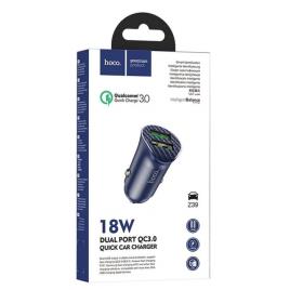 Carregador Isqueiro HOCO 2 x USB QC3.0 18W Z39 Azul em Blister