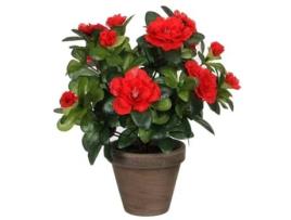 AZALÉIA ARTIFICIAL VERMELHA  EM VASO CINZENTO  Ø11,5CMX27XØ20CM