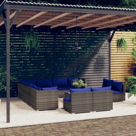 vidaXL 12 pcs conjunto lounge de jardim c/ almofadões vime PE cinzento