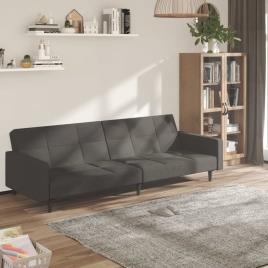 vidaXL Sofá-cama de 2 lugares tecido de microfibra cinzento-escuro