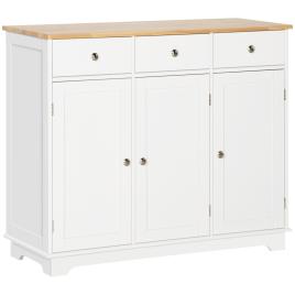HOMCOM Aparador de Cozinha com 3 Gavetas 3 Portas e Prateleiras Ajustáveis Móvel Auxiliar de Armazenamento 101x40x85cm Branco   Aosom Portugal