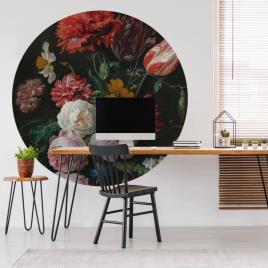 WallArt Papel de parede circular 'Golden Age Flowers' 142,5 cm