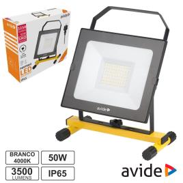 Foco LED 50W 230V 4000K 3500lm Preto IP65 c/ Suporte AVIDE