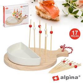 Tábua C/ Palitos Madeira P/ Sushi/Canapés 17 Peças 
