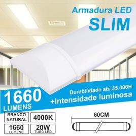 Armadura Led Slim 20w0.6m Ip20 Branco Natural 1660lm