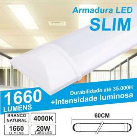 Armadura Led Slim 20w0.6m Ip20 Branco Natural 1660lm