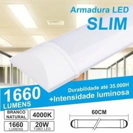 Armadura Led Slim 20w0.6m Ip20 Branco Natural 1660lm